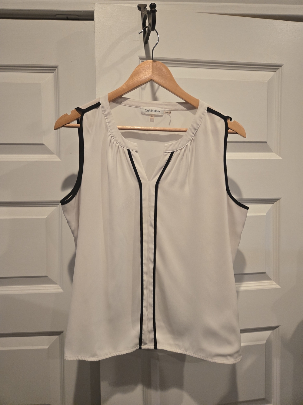 Calvin Klein White Sleeveless Camisole with Black Piping